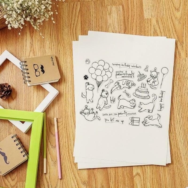 Cat Dog Happy Birthday Silicone Stamps Metal Cutting Dies Stencil Template Set