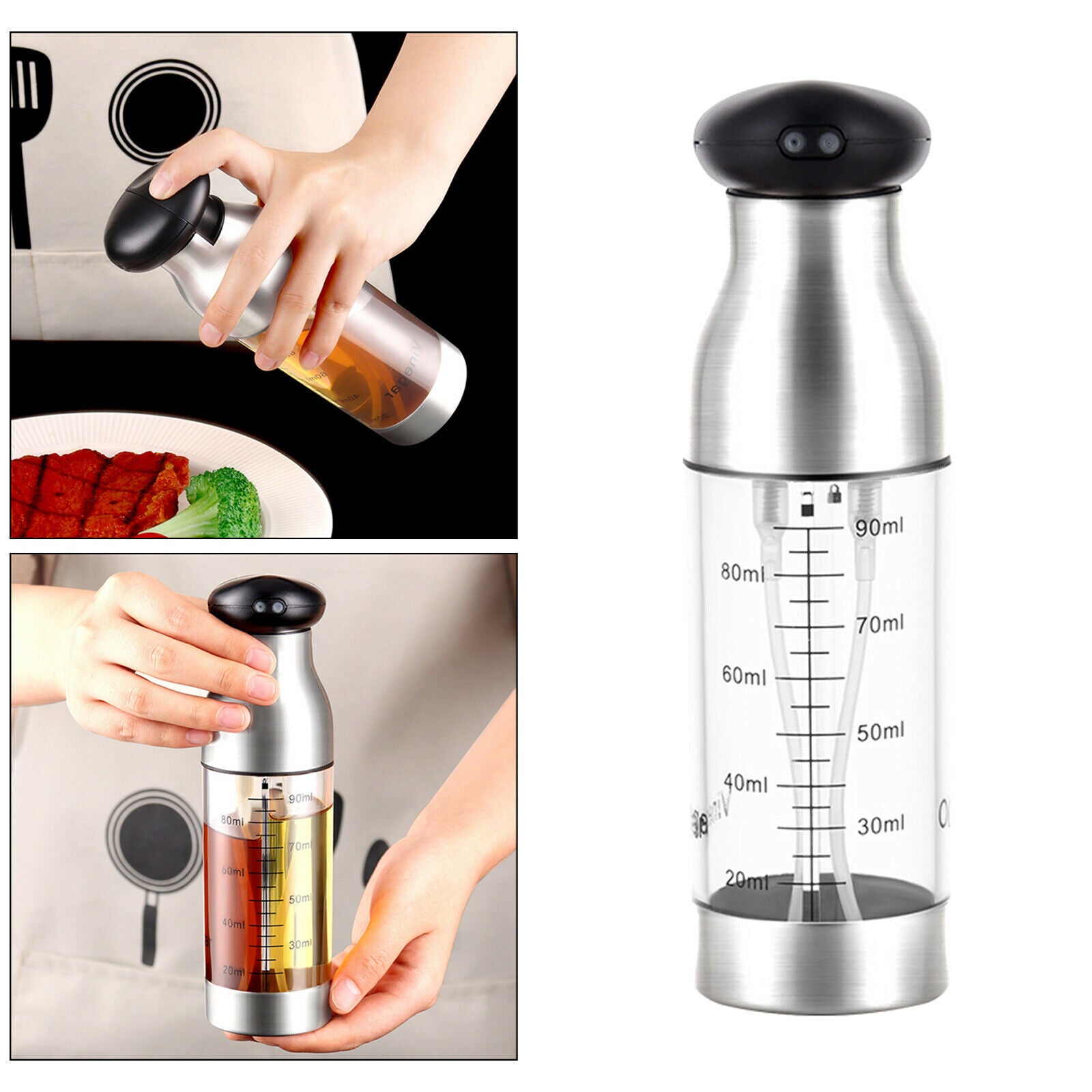 Oil Sprayer for Cooking Olive Oil Dispenser Press Spray Double Nozzles