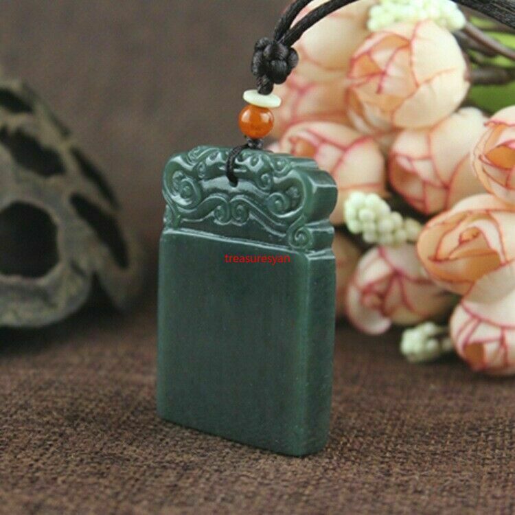 Certified Natural Hetian Cyan Jade Pendant Peace Plate å¹³å®‰æ— äº‹ç‰Œ