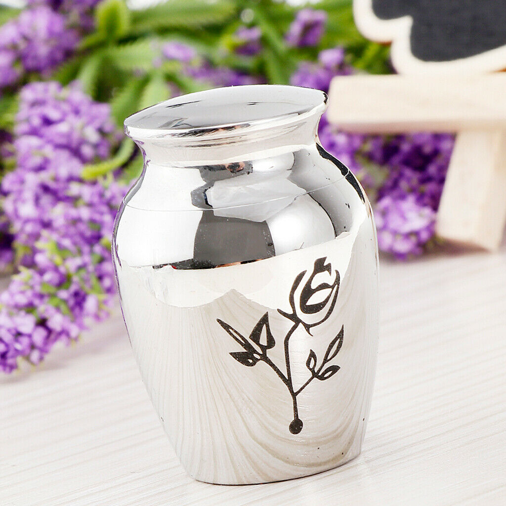 Stainless Steel Urn Jar Funeral Cremation Container Rose Flower Pattern