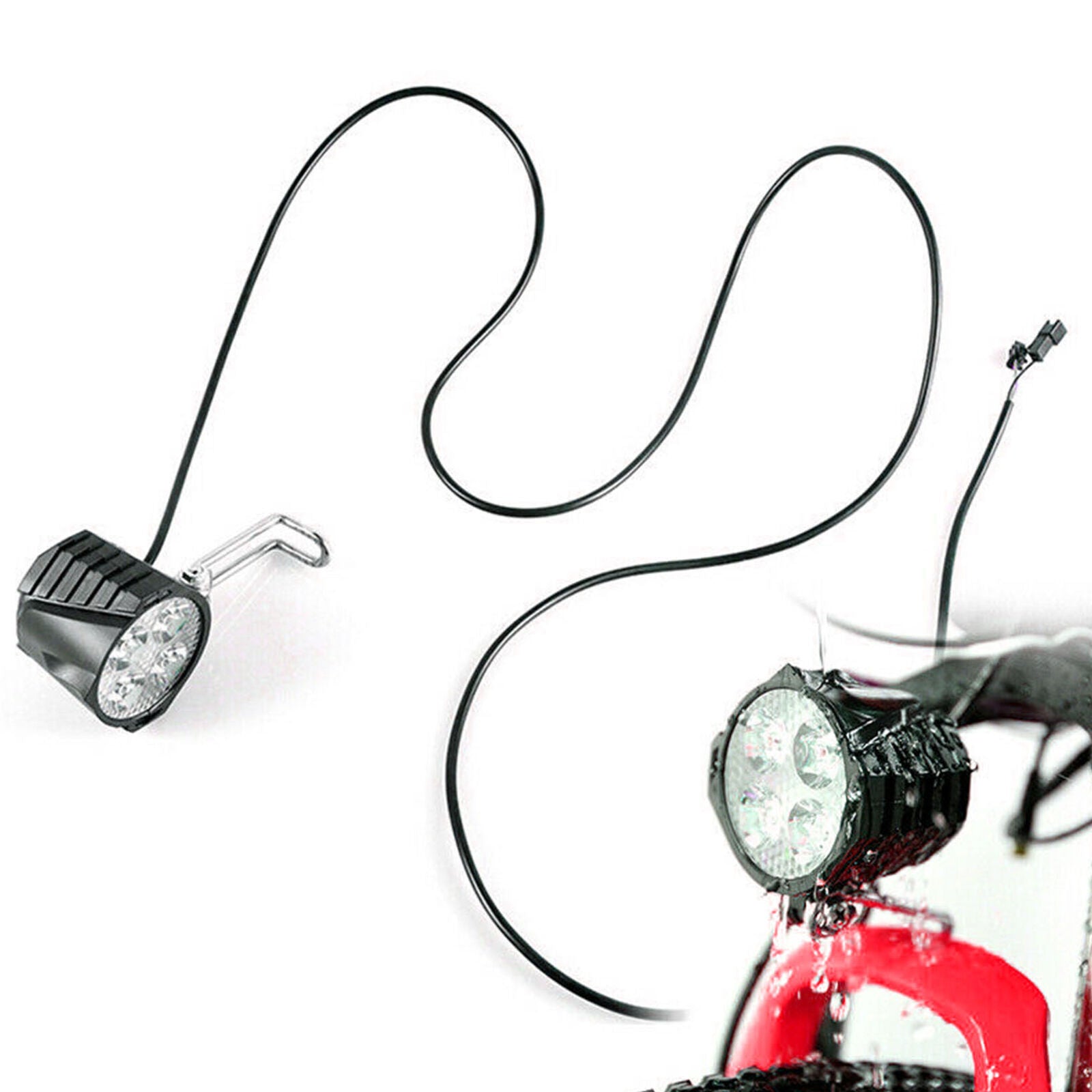 Electric Bicycle LED Headlight Light Waterproof eBike Front Flashlight w/ Horn