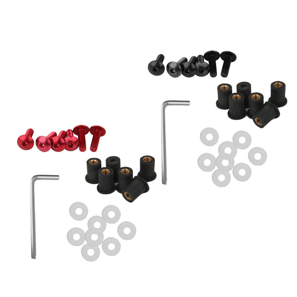 Motorcycle Fairing Bolts/ Windshield Screws/ Windscreen Bolts, 12 Piece (Red &