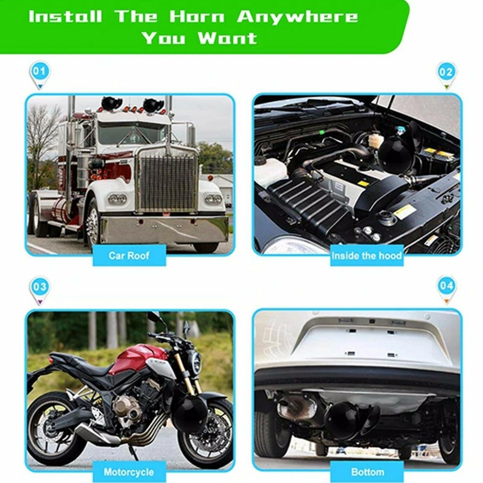 Super Loud Speaker Dual Trumpet Air Horn Compressor 12V Car Truck Train SUV Red
