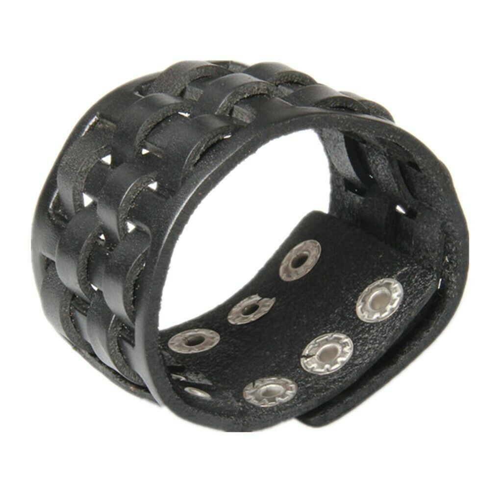 Punk Unisex Men PU Leather Bracelet Cuff Braided Wide Wristband Bangle Black