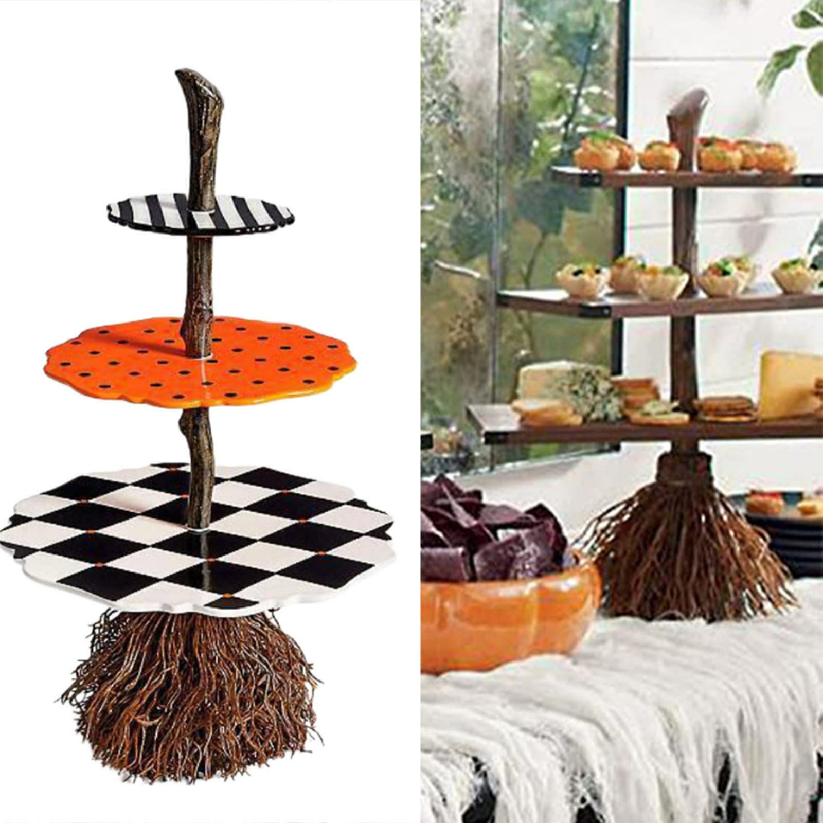 Halloween Broomstick Server Plates Cute Snack Stand Cakes Fruit Desserts Candy