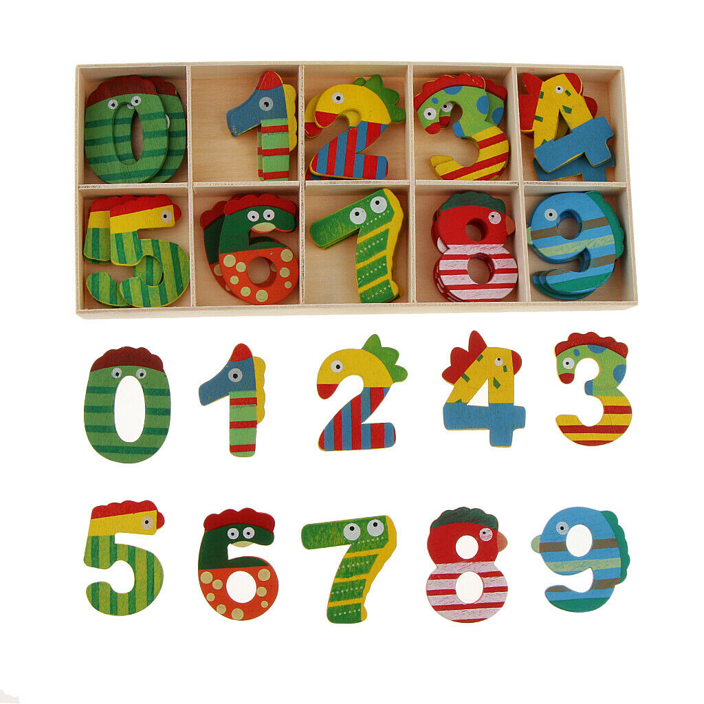 40Pcs Mix Color Wooden Numbers - Craft Number Cute Animal With Storage Tray