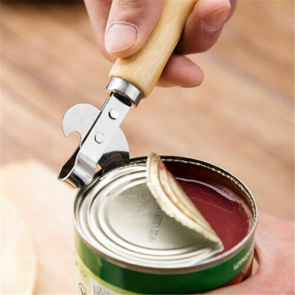 Wooden Handle Stainless Steel Manual Can Tin Beer Bottle Opener Multifunctional