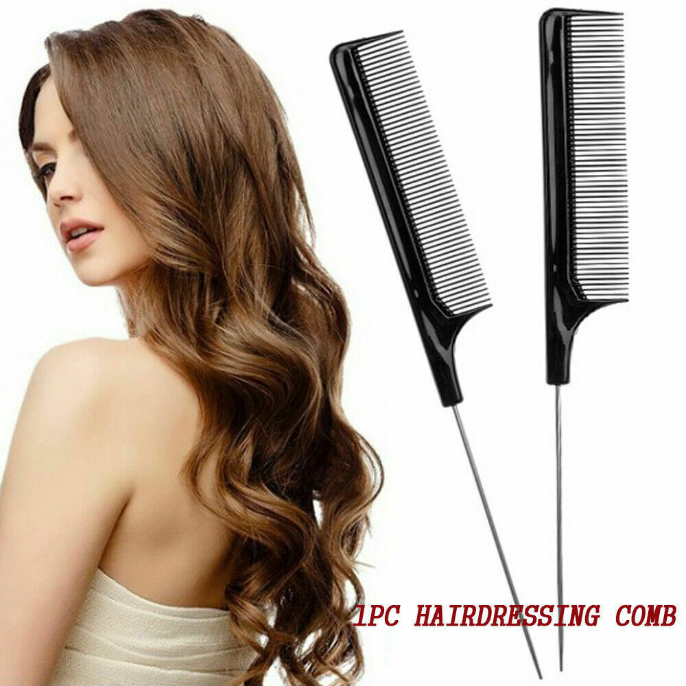 8.66"/22cm Fine-tooth Metal Pin Hairdressing Hair Style Rat Tail Comb Black Tool