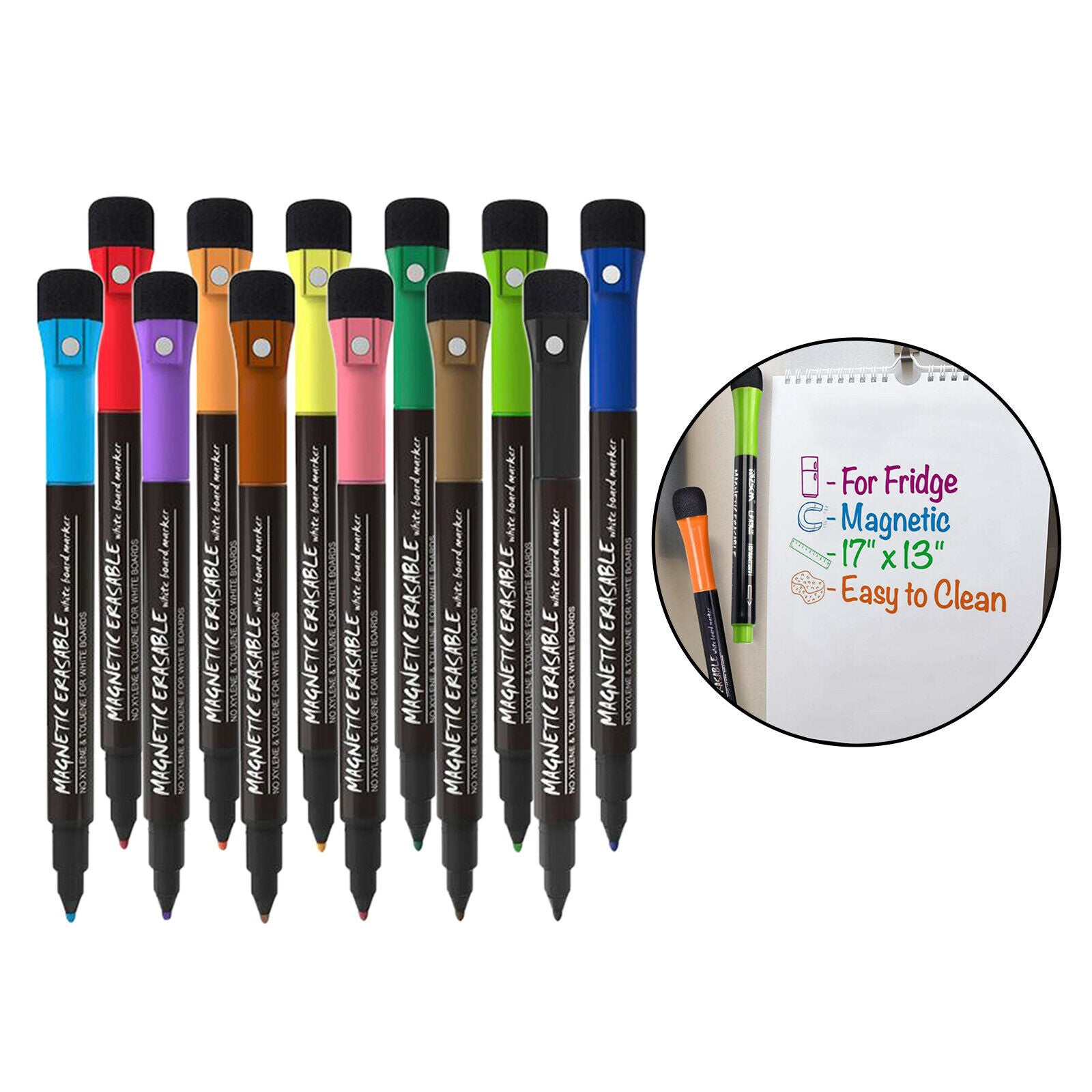 12 Dry Erase Whiteboard Glass Markers Erasable Long Lasting Office Supplies