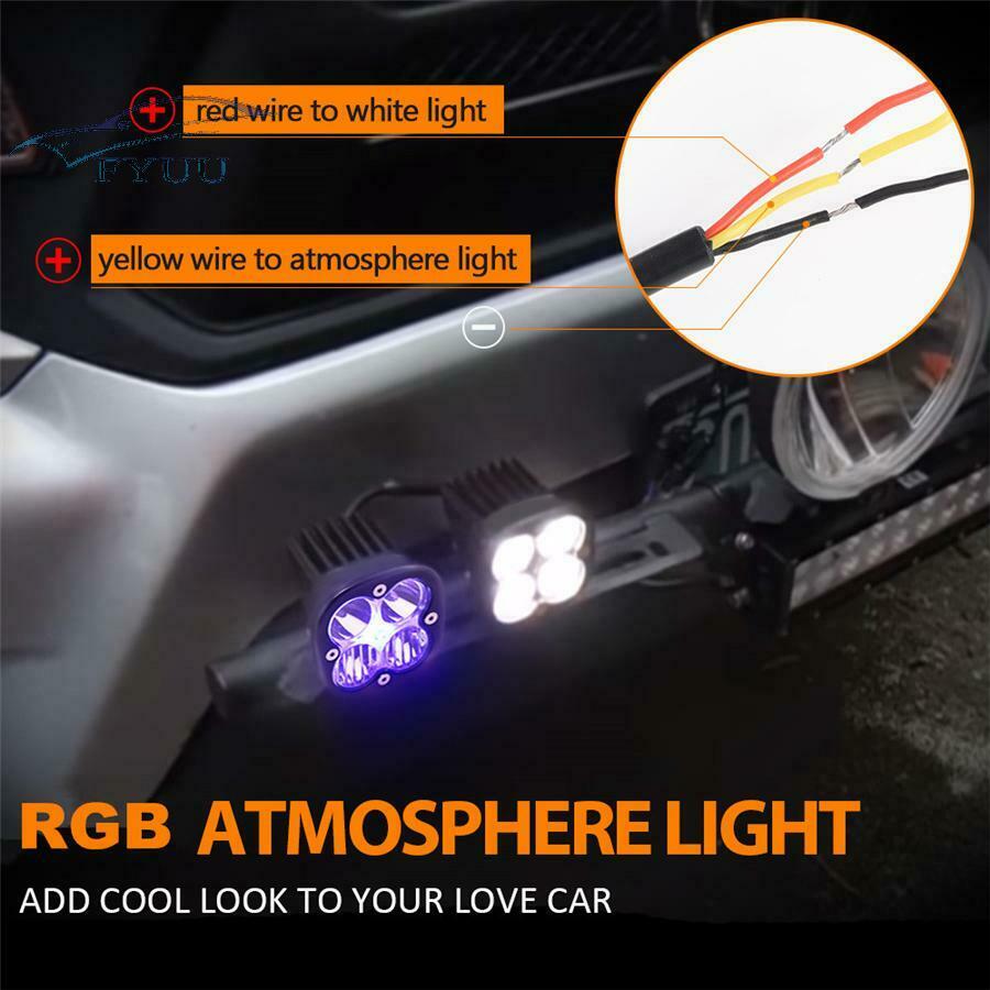 2Pcs 3.1" 80W LED Work Light Bar Combo Offroad Atmosphere Driving Fog RGB DRL