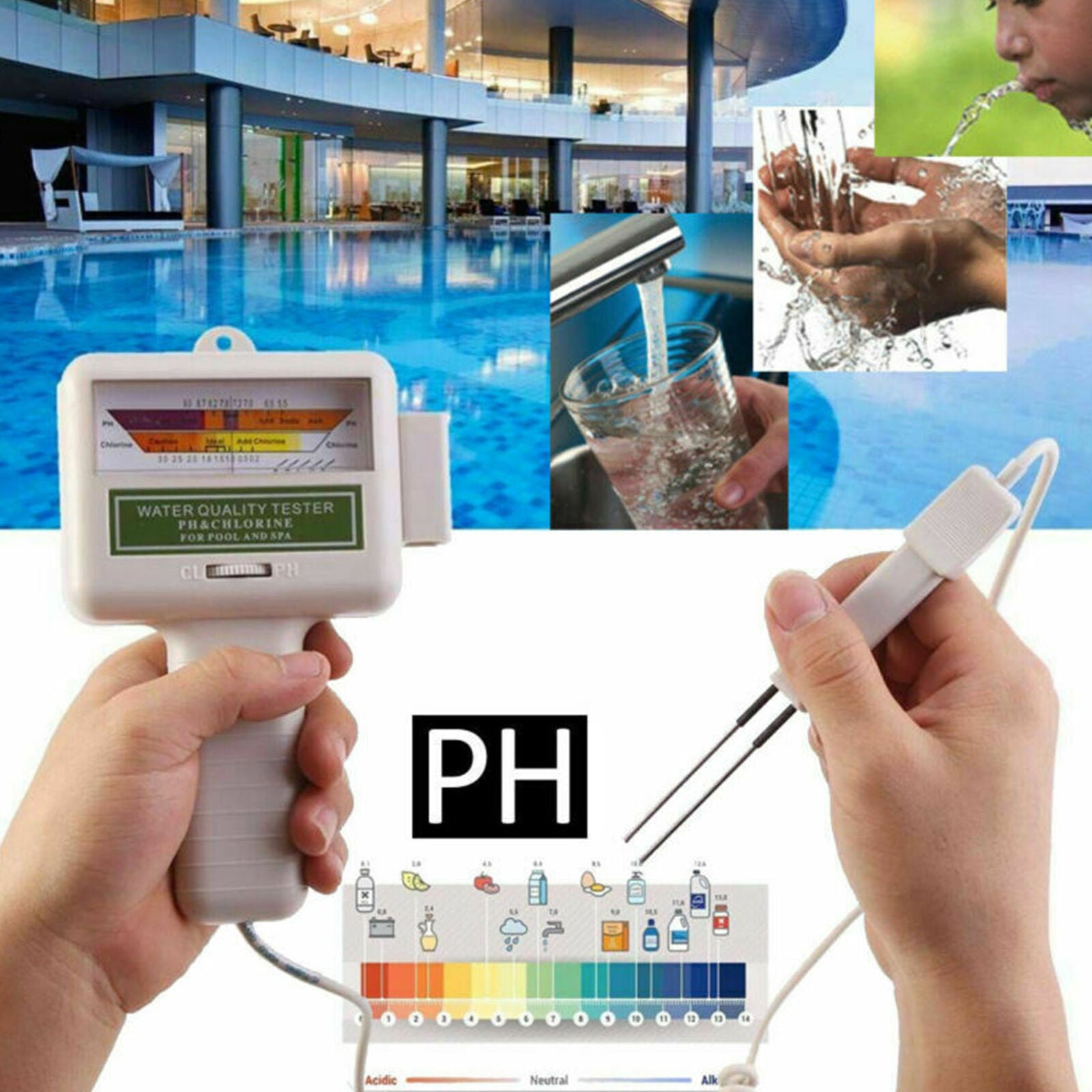 Digital Swimming Pool Water Quality Tester Chlorine Meter Analysis Test Kit