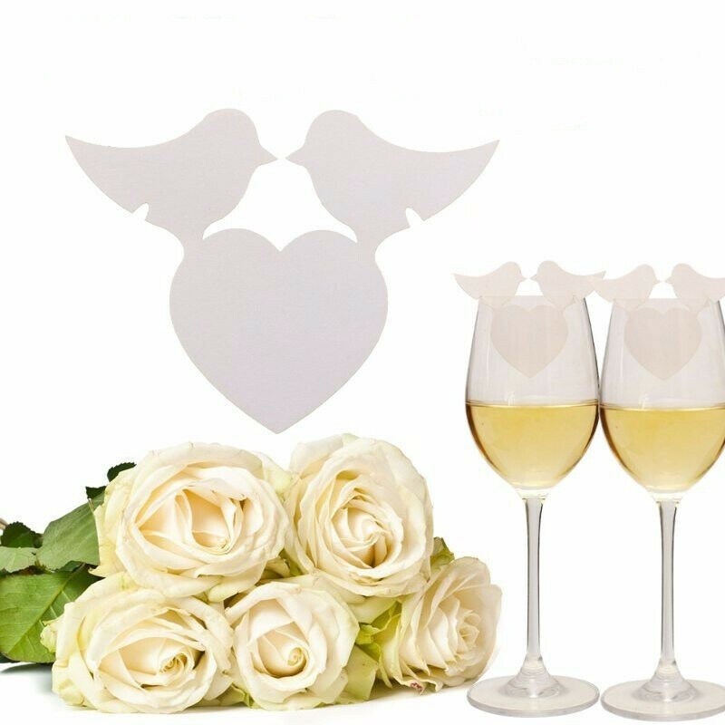 50pcs Chic Love Birds Name Place Cards Holder Wedding Party Wine Glass