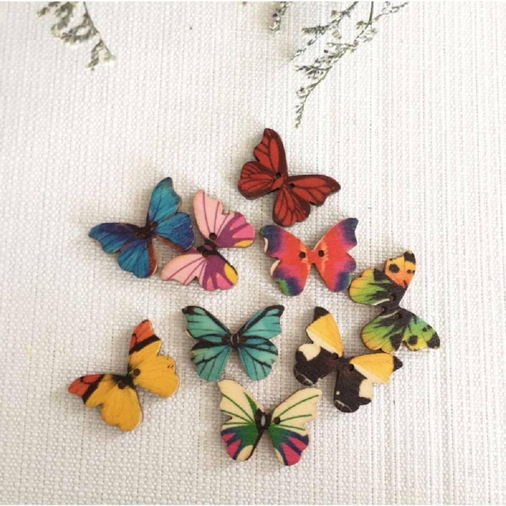 DIY 100pcs 2 Holes Mixed Butterfly Shape Wooden Sewing Mend Scrapbooking Buttons