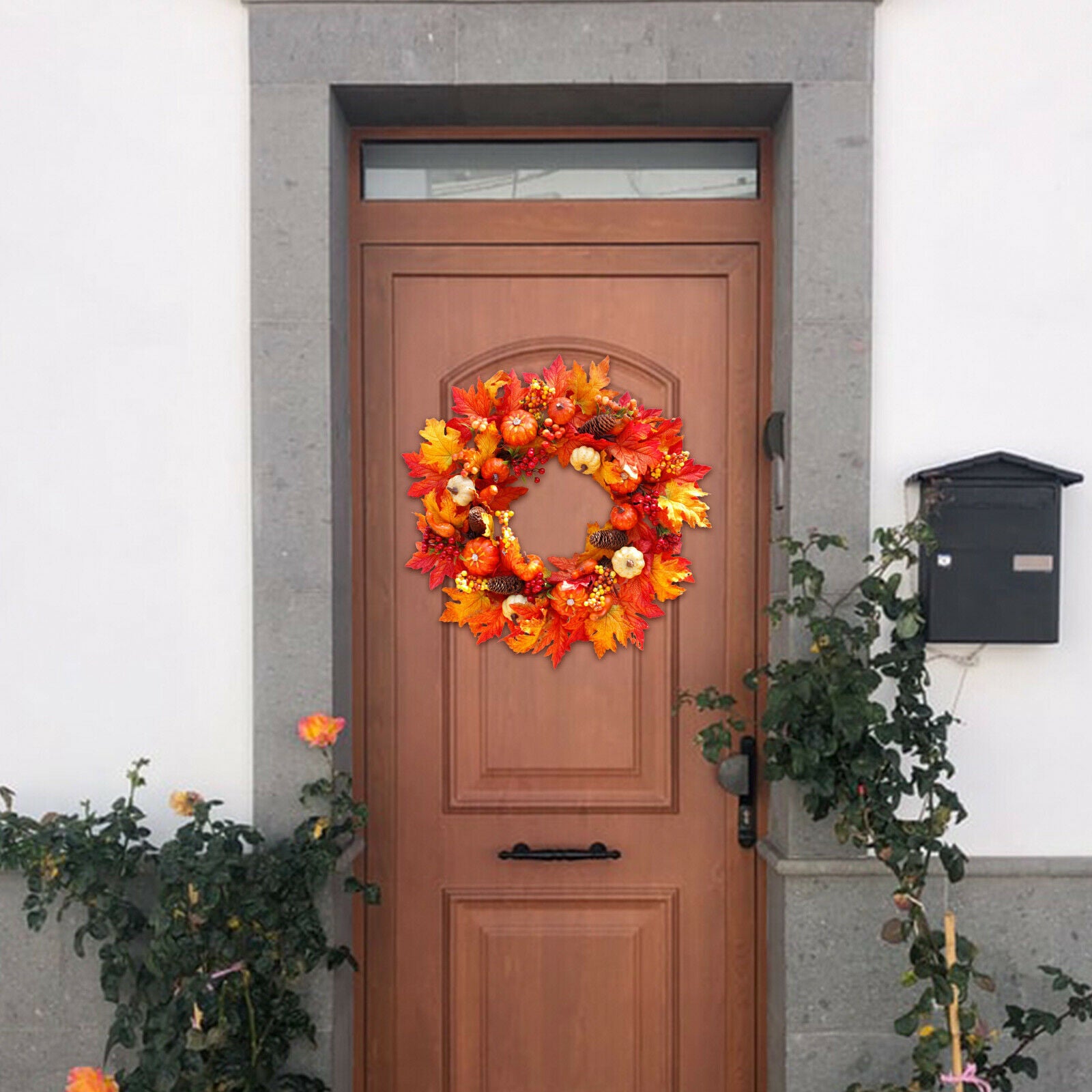 Autumn Fall Harvest Round Garland Wreath 24" Door Decor Ornaments Halloween