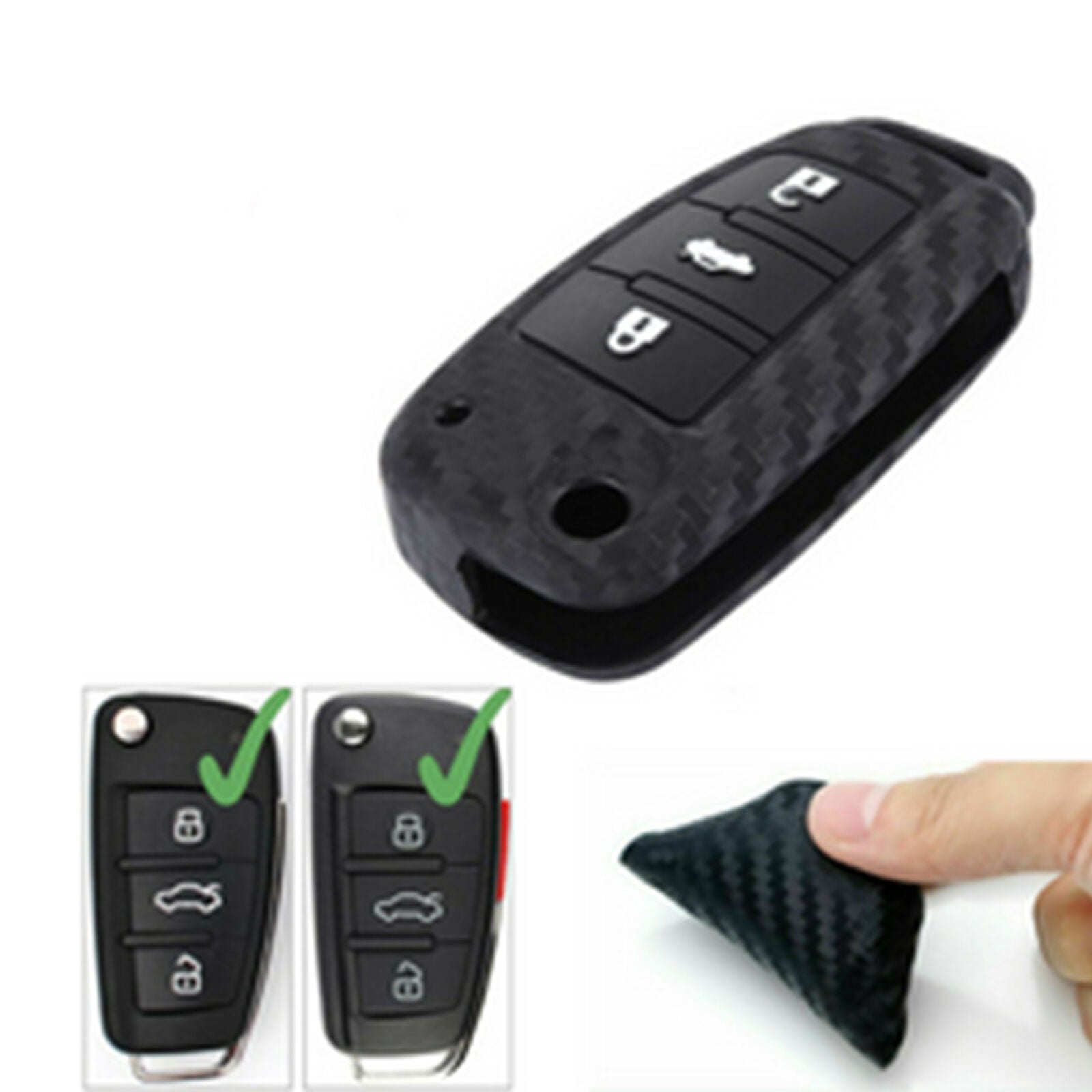 Carbon Fiber Style Remote Key Fob Case Cover For Audi A1 A3 A4 A6 A7 A8 TT Q5 Q7