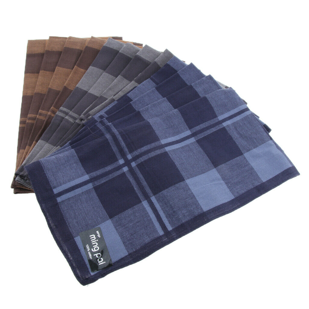 12/pack Soft Men's Plaid Pocket Handkerchief Pocket Square Hankies 40x40cm