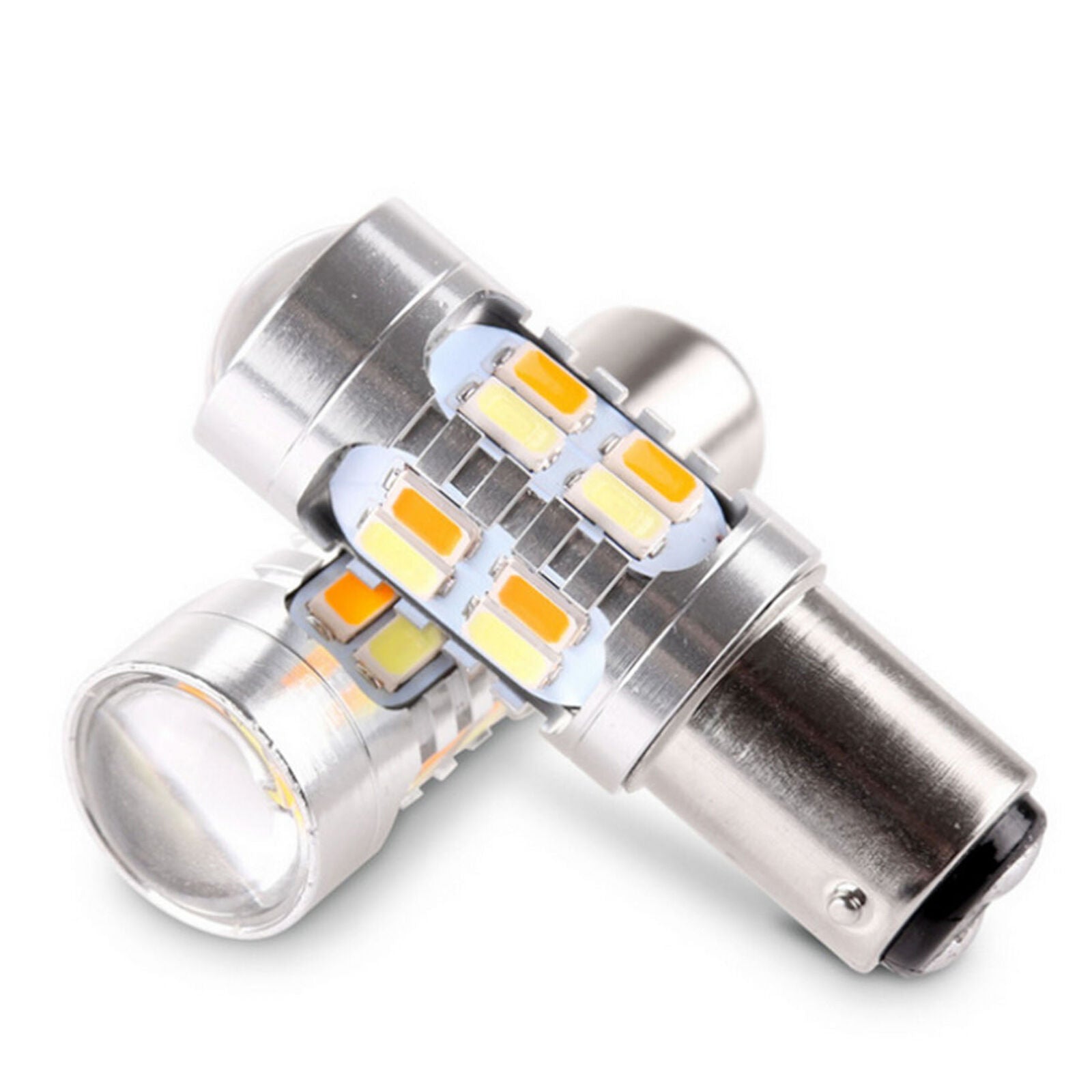 2x 1157 LED White/Amber DRL Switchback Turn Signal Parking Light Bulb Dual Color