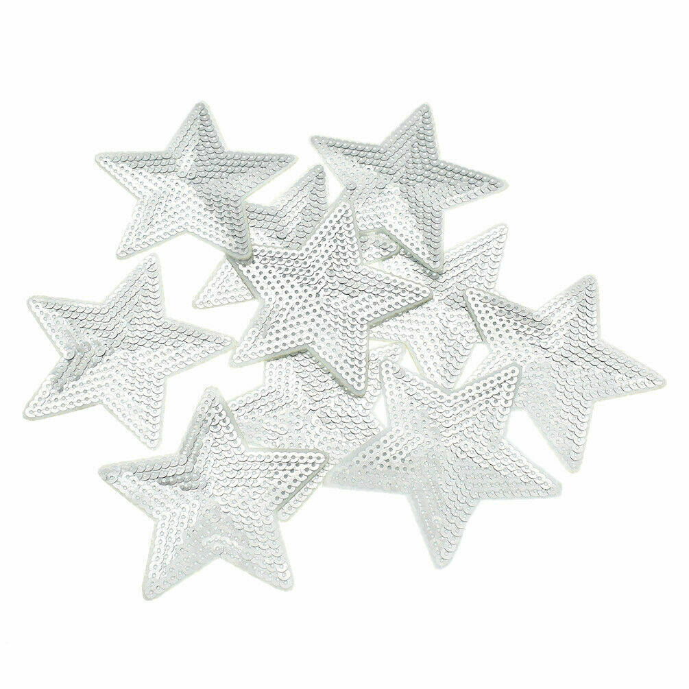 10 Pcs Sequins Star Patches Sew on Applique Embroidery Clothing Badge DIY Craft