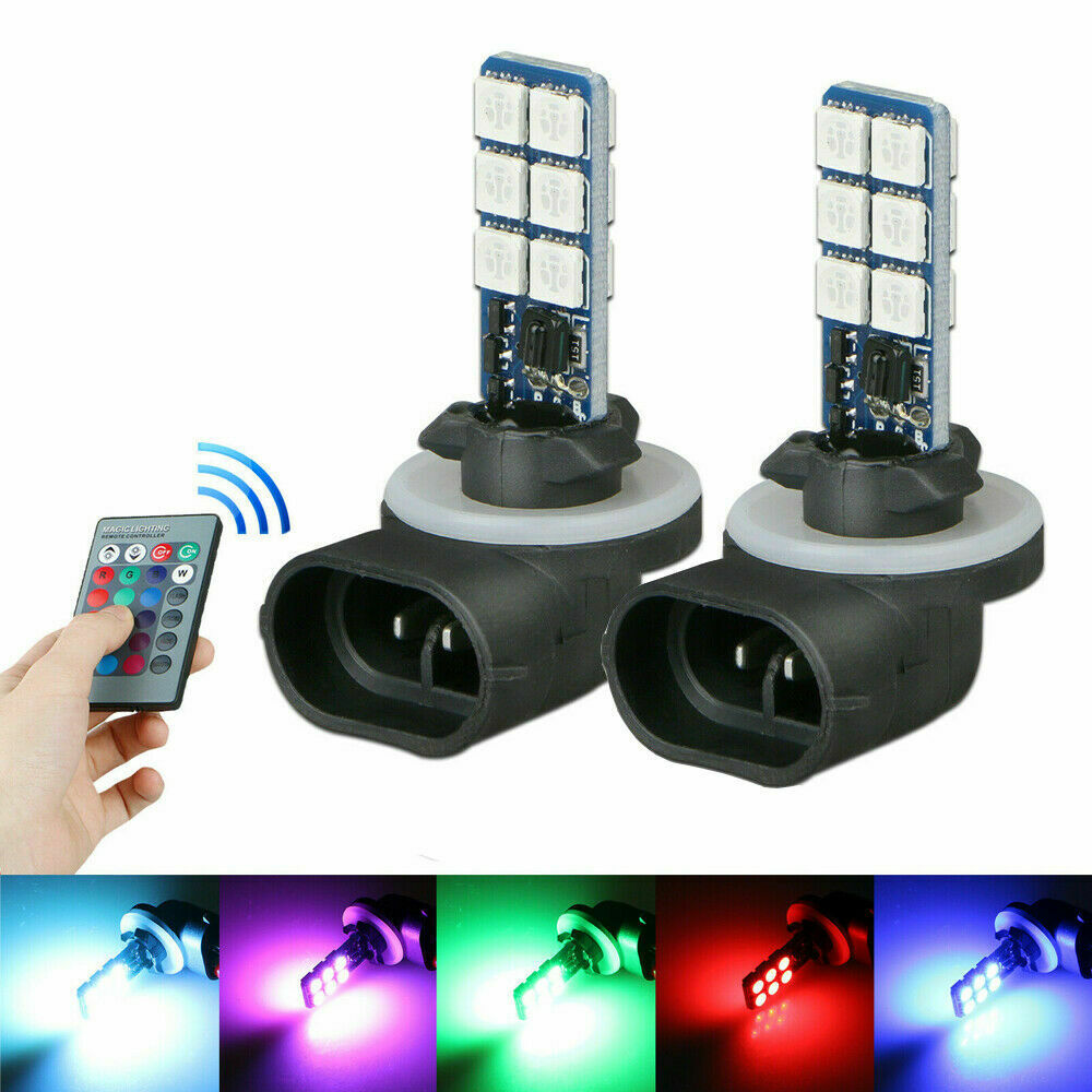 2× Multi-Color 881 5050 RGB LED 12SMD Car Headlight Fog Light Lamp Bulb + Remote