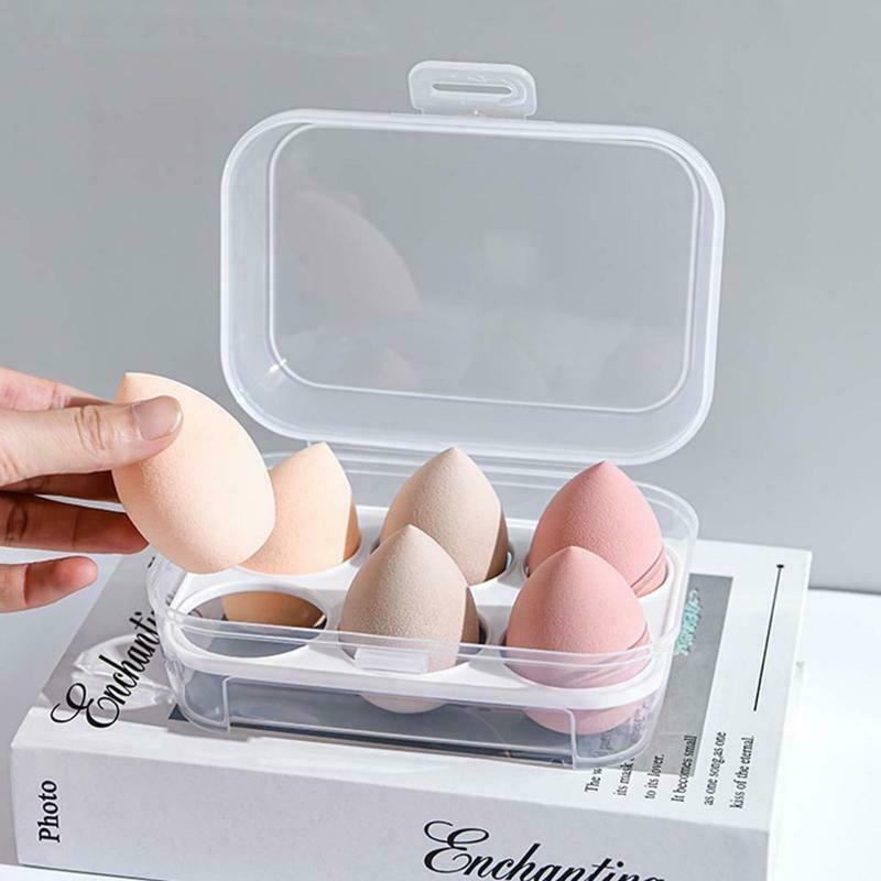 Transparent 6 Grids Travel Beauty Powder Puff Storage Box Makeup Egg Drying Case