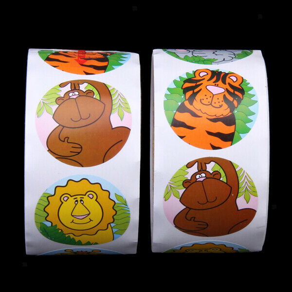 2 Rolls of Animal Theme Round Paper Stickers for Kid Scrapbook Decoration