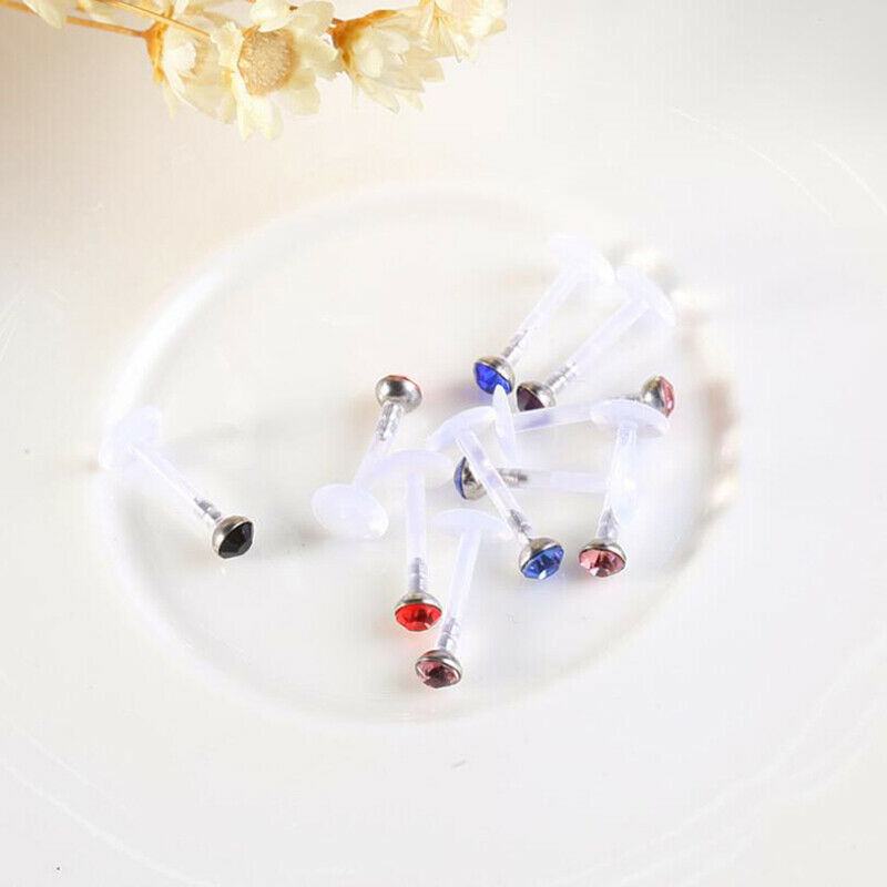10X 14G Acrylic Zircon Labret Nose Rings Lip Bar Ring Body Piercing Jewel.l8