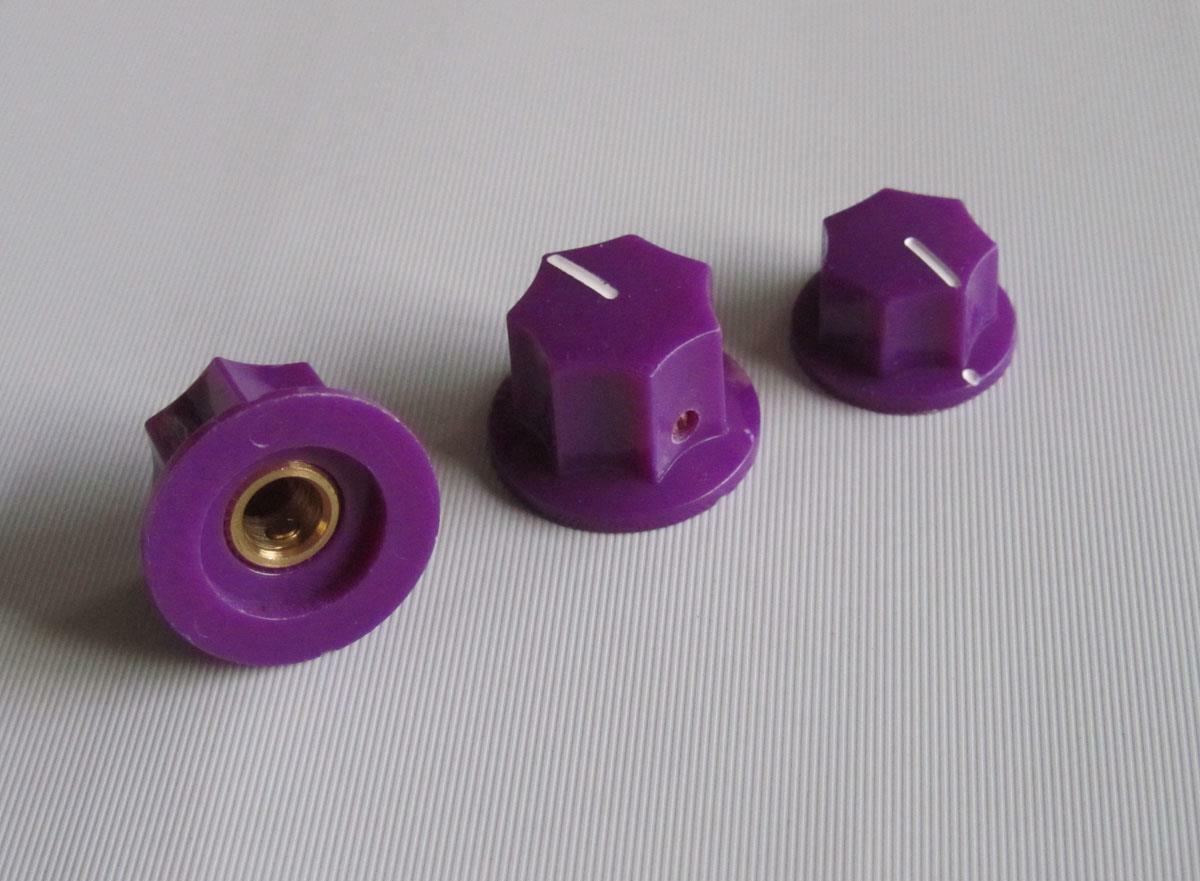 3x Brass Insert USA Size 1/4" Jazz J Bass Knobs, Volume & Tone Knob Purple