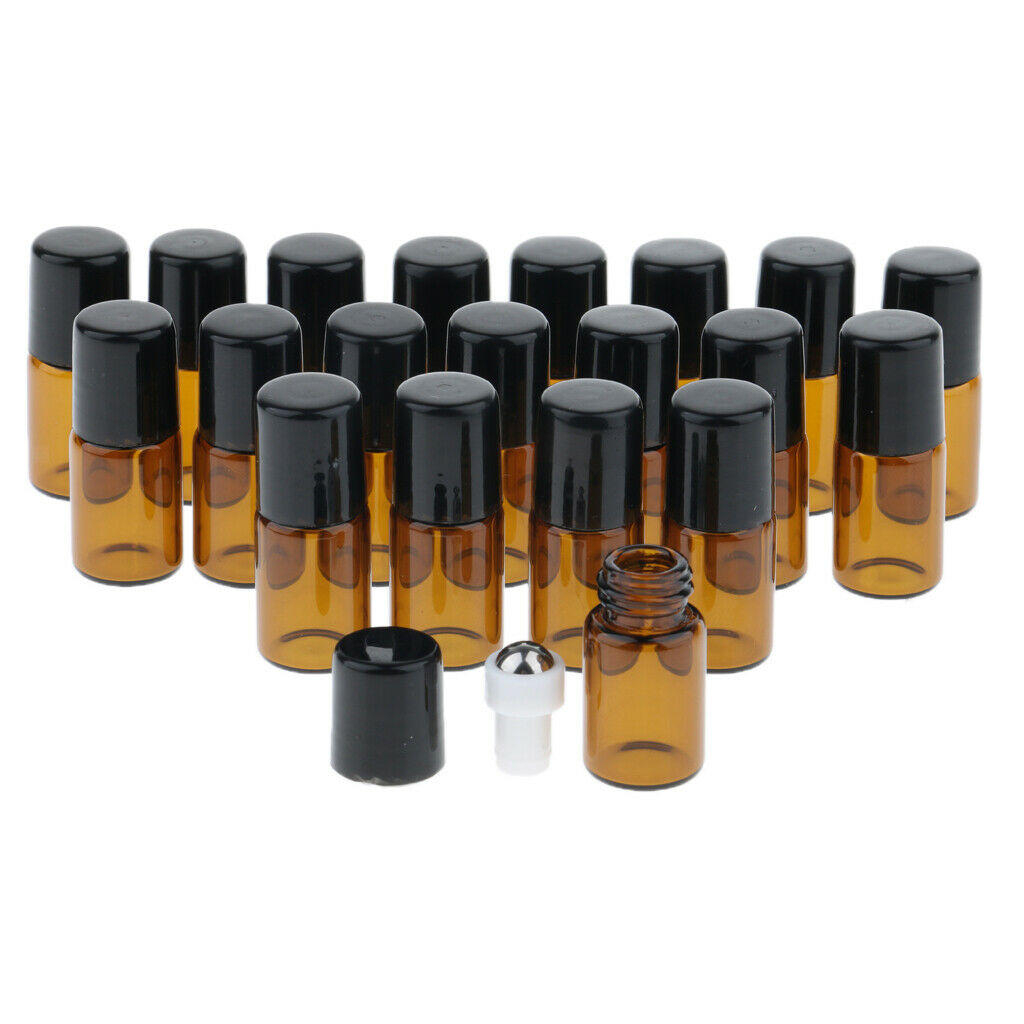 20X Empty Glass PP Essential Oil Perfume Roller Ball Bottles Case Holder - 2ml