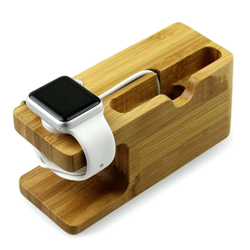 Bamboo Wood Charging Station Charger Dock Stand Holder For  Watch iPho C JvJ Tt