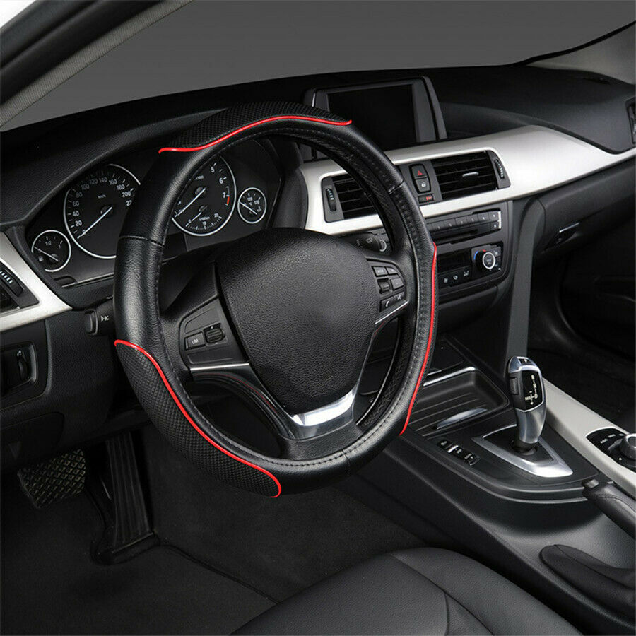 Car Steering Wheel Cover Sporty Wave Pattern With Red Line Stitching Car-styling
