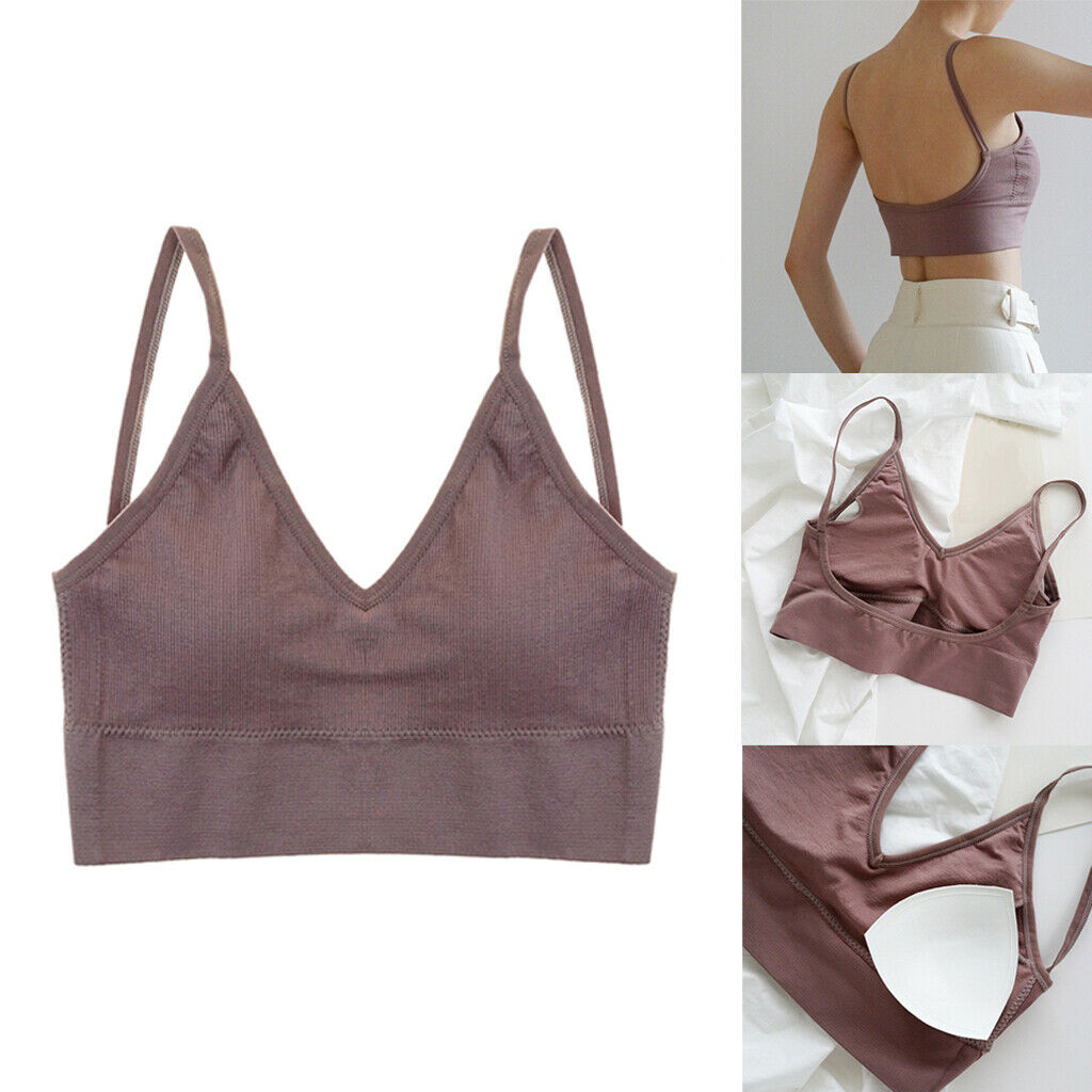2 Pack Womens Padded Bralette Spaghetti Straps Seamless Comfort Bra Bustier