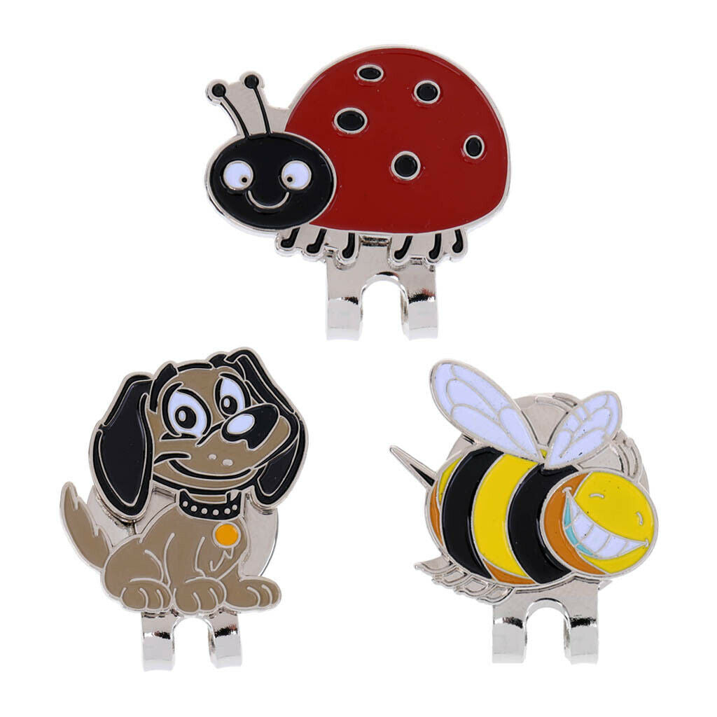 3PCS Mini Alloy Golf Ball Marker with Magnetic Golf Hat Clip Dog Bee & Ladybird