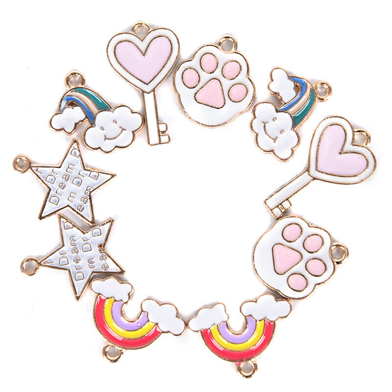 10pcs Mix Heart Key Cloud Metal Enamel Charms Pendant DIY Jewelry Making Fi_DD