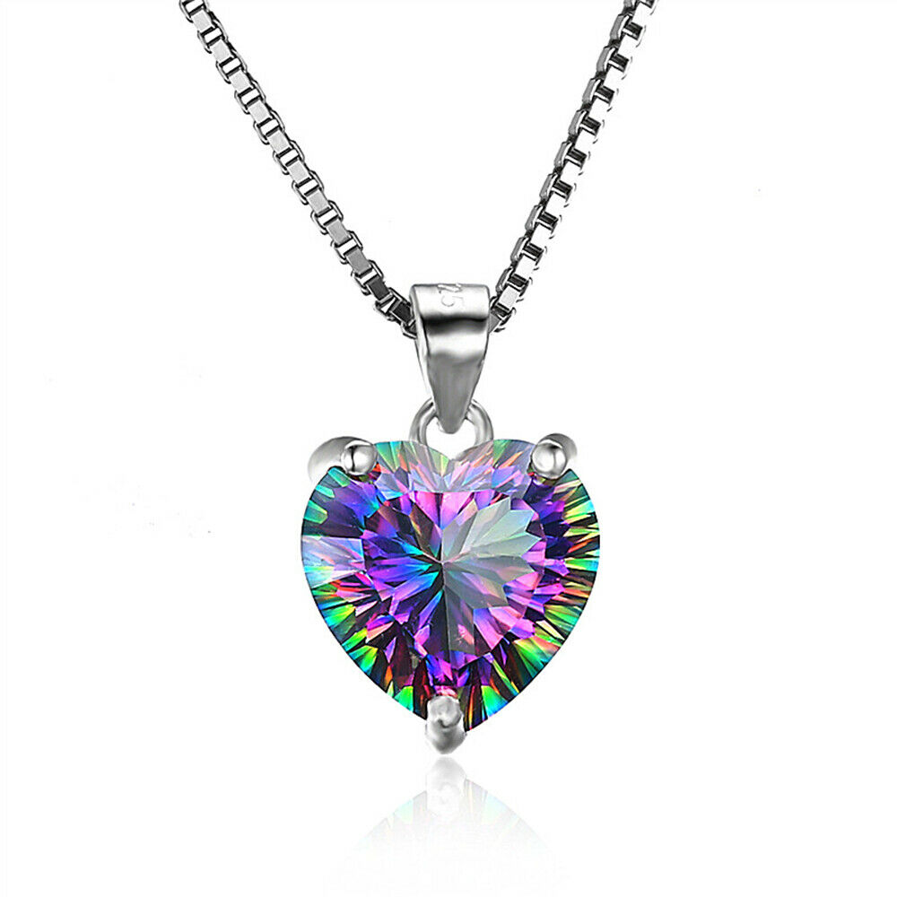 Rainbow Crystal Love Heart Angel Wings Pendant Women Necklace Jewelry Gift UK