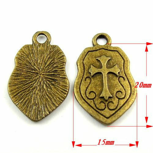 30094 Antiqued Bronze Alloy Templar Cross Knight Shield Pendant Charms 20pcs