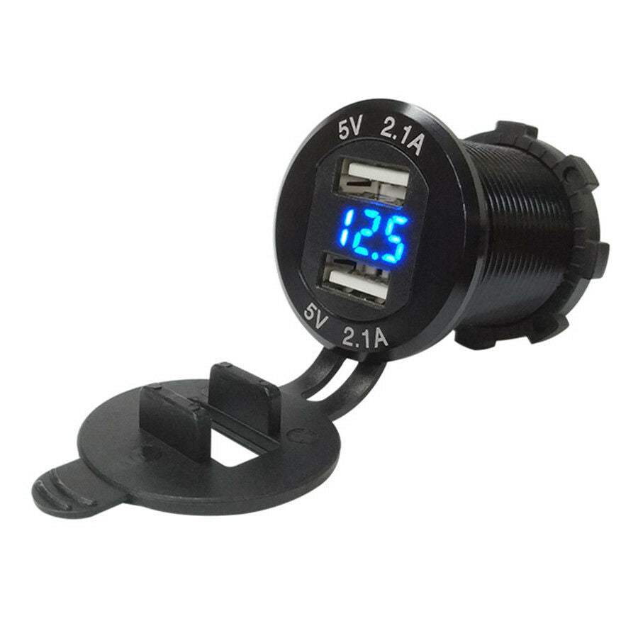 12V Waterproof Dual USB Port 4.2A Car Phone PAD Charger +LED Digital Voltmeter