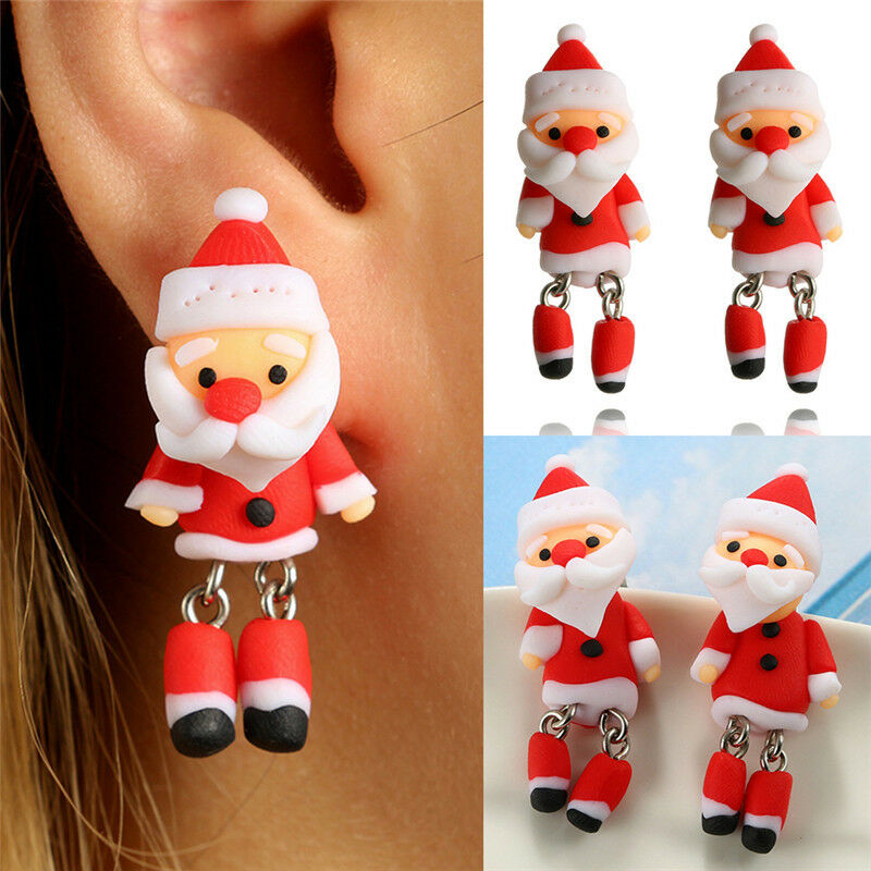 Christmas Santa Claus Earrings Handmade Polymer Clay Ear Stud Earrings Jewelr Tt