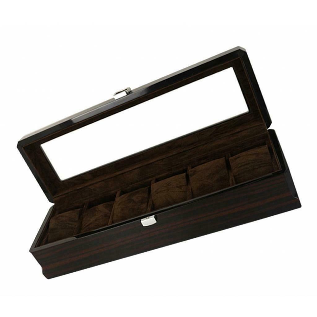 6 Slots Wood Watch Box Display Jewelry Case Storage Organizer Velvet Cushions