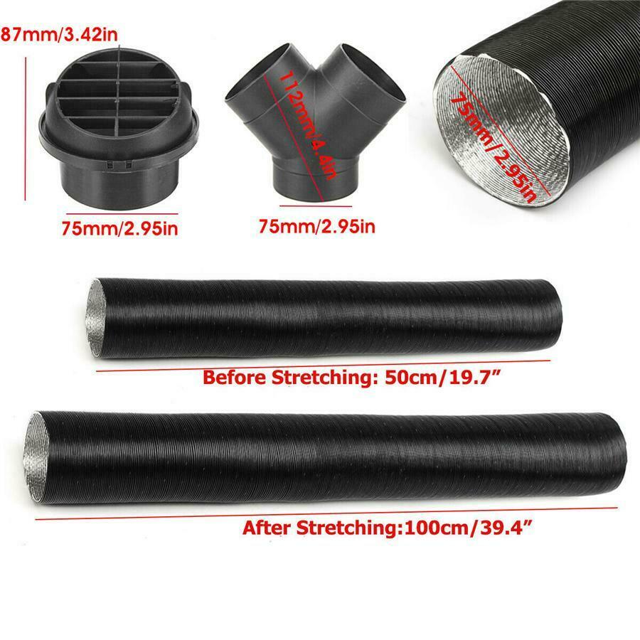 2.95in Car Heater Pipe Duct Warm Air Outlet Vent Y Connector Clip Aluminum Foil