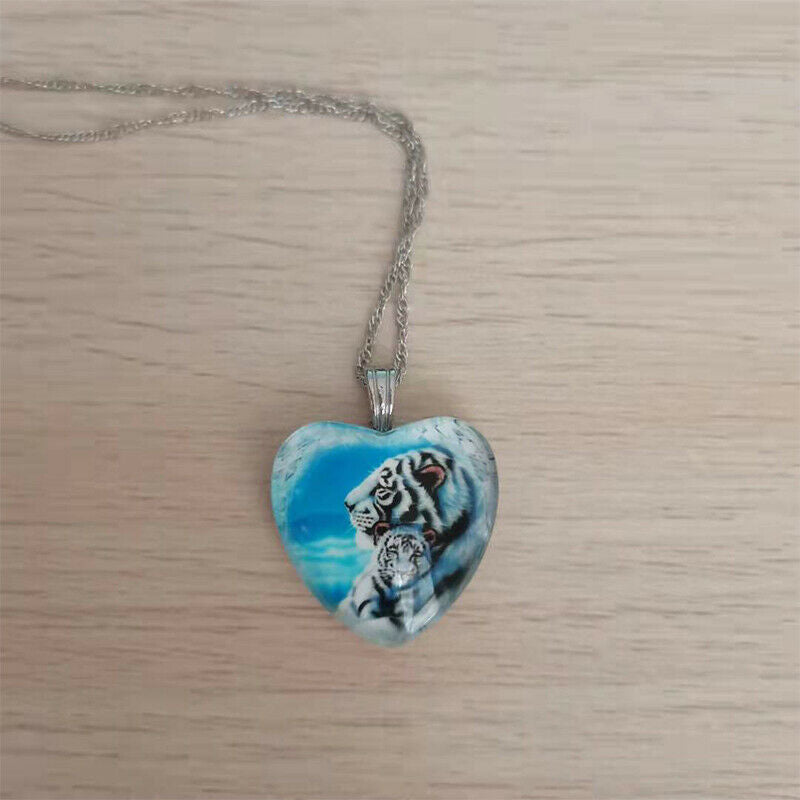 New Luxury Lady Tiger Pendant Necklace Crystal Mother and Son Heart-ShapedBDAU
