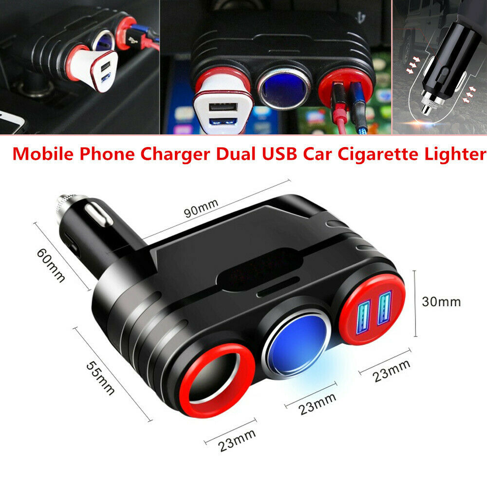Dual USB 12V-24V Car Charger Adapter Fast Charge Cigarette Lighter Mounting 120W