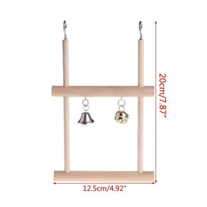 Birds Perch Parrot Toys Stand Holder Natural Wood Swing Bell Cage Hanging Ladder