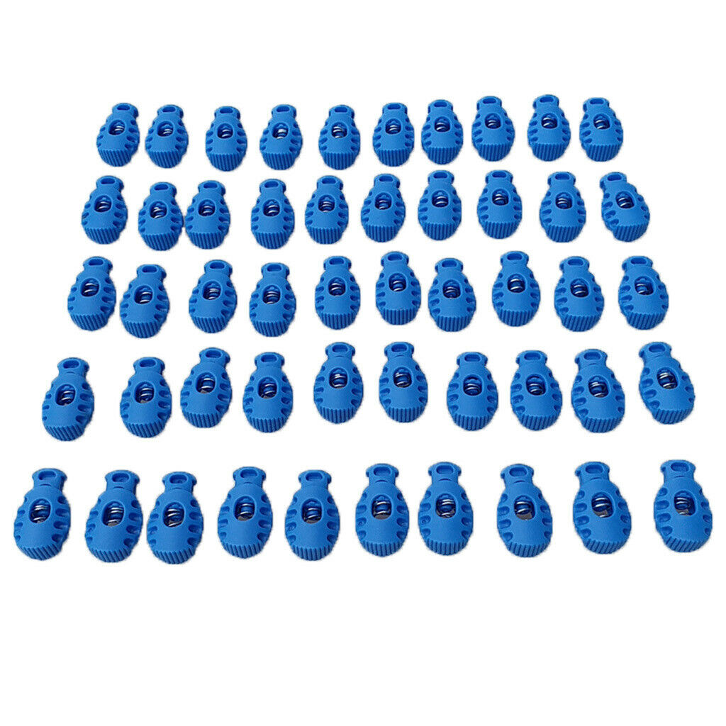 50pcs Bungee Cord Lock End Spring Stop Toggle Stoppers Blue