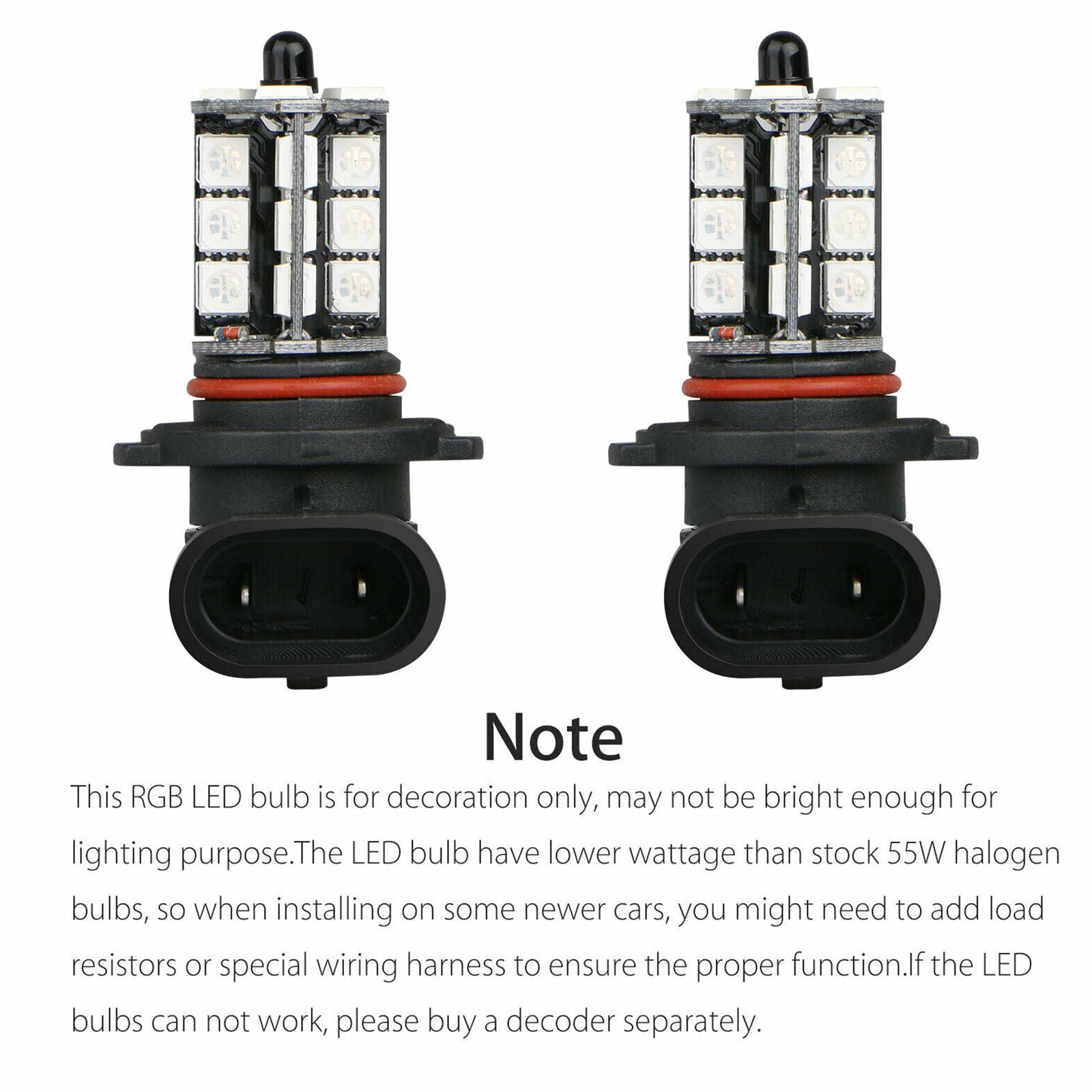 2x 9006 LED 27-SMD 5050 RGB Car Headlight Fog Light Lamp Bulb + Remote Control