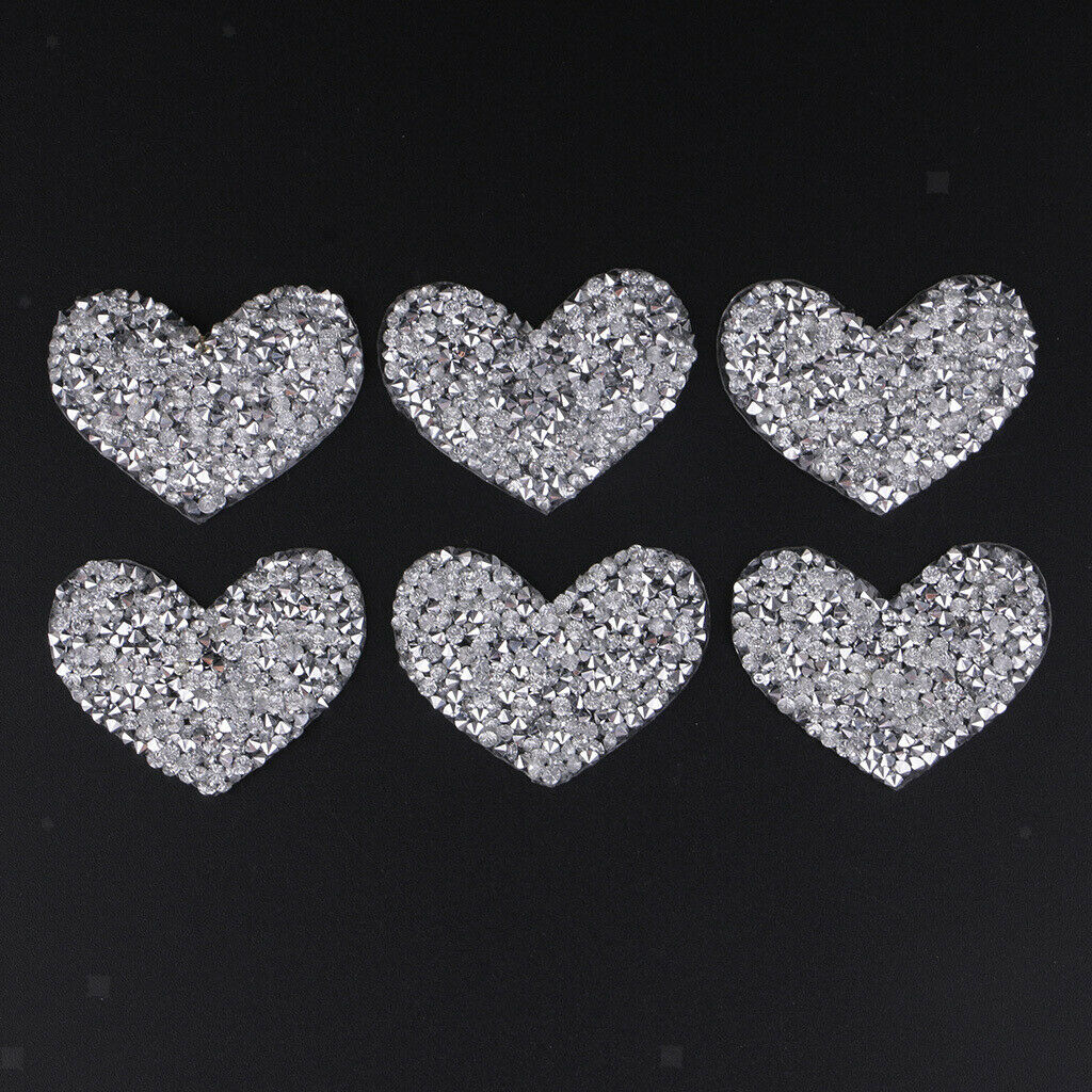 Prettyia 6Pcs DIY Love Heart Rhinestone Patch Appliques Iron on Bags Clothes