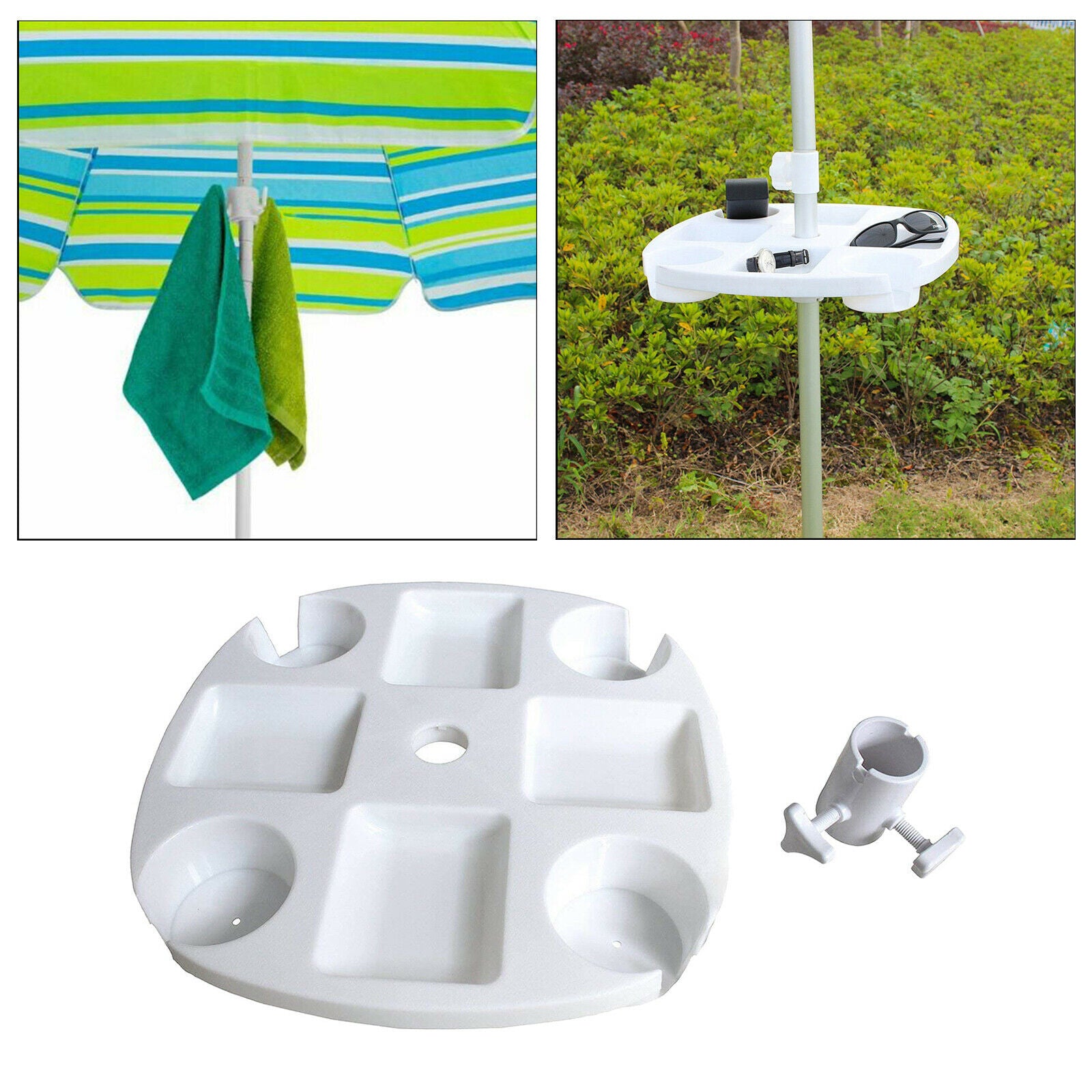 Plastic Beach Umbrella Table Tray with Hanging Hook for Beach Patio Garden