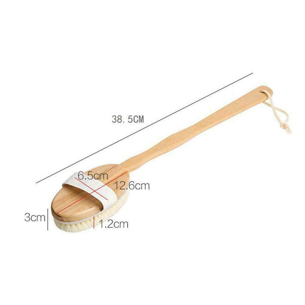 Natural Wooden Handle Bath Body Brush Back Scrubber Bristle Massager Shower P4E6