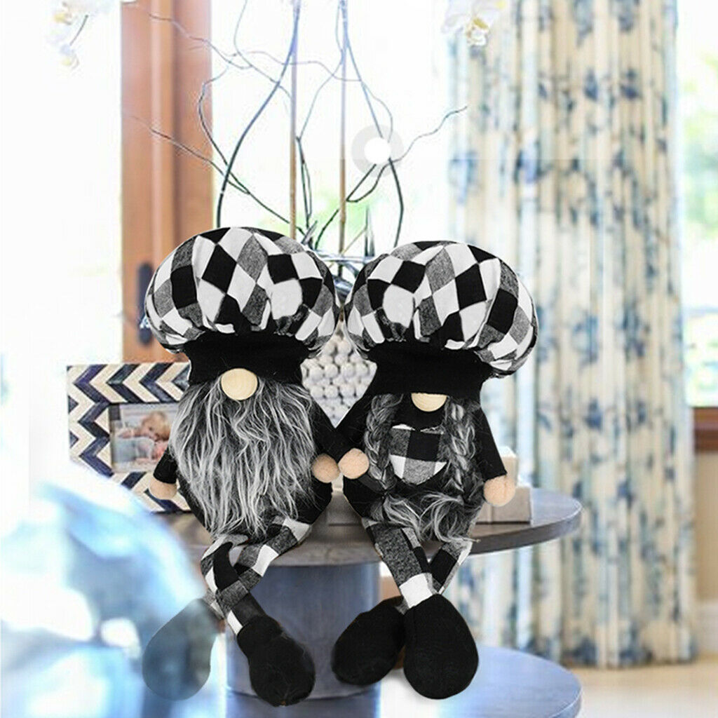 2Pcs Black White Gnome Plush Set Handmade Elf For Home Table Kids Room Decor
