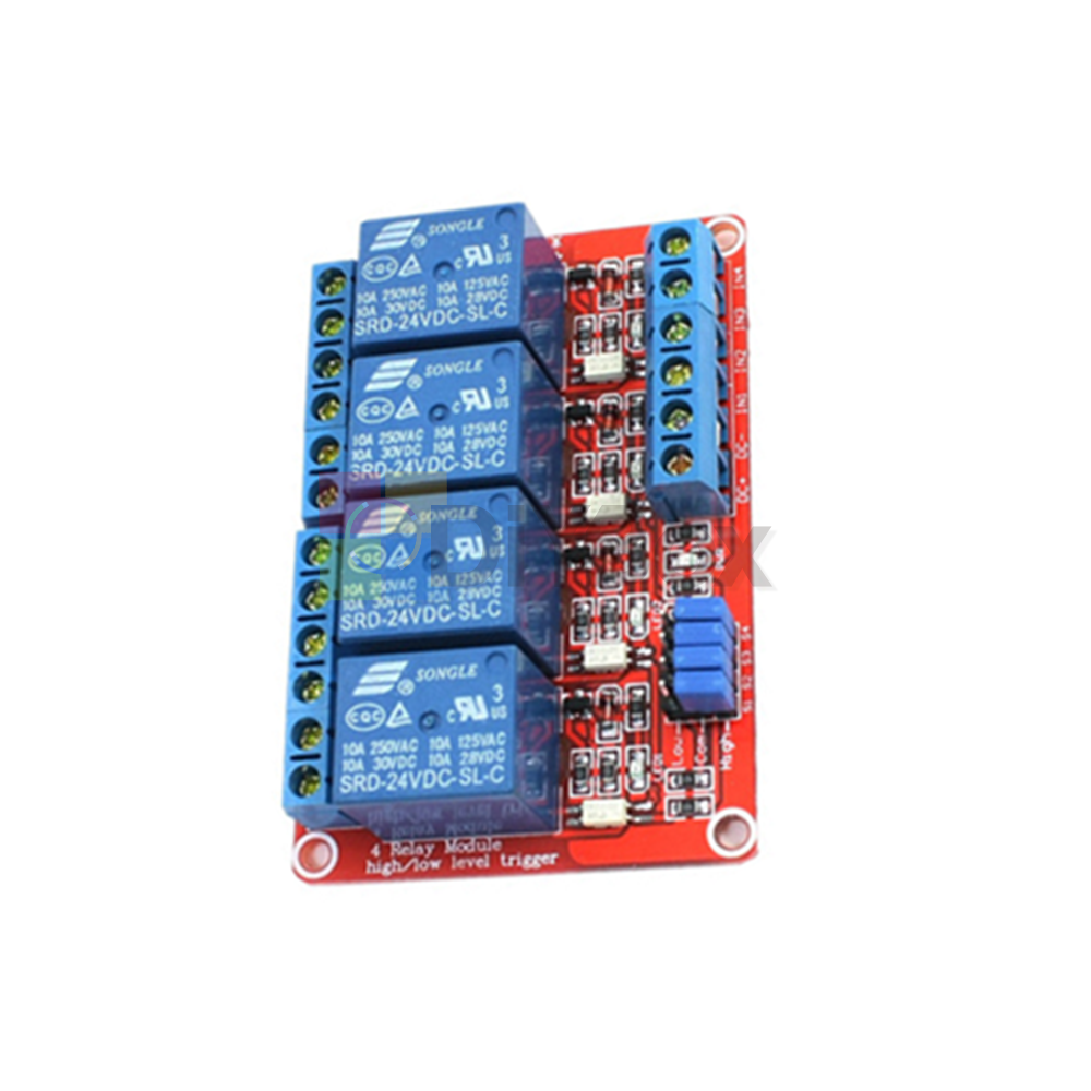 24V 4 Channel Relay Module With OPTO-Isolated High and Low Level Trigger