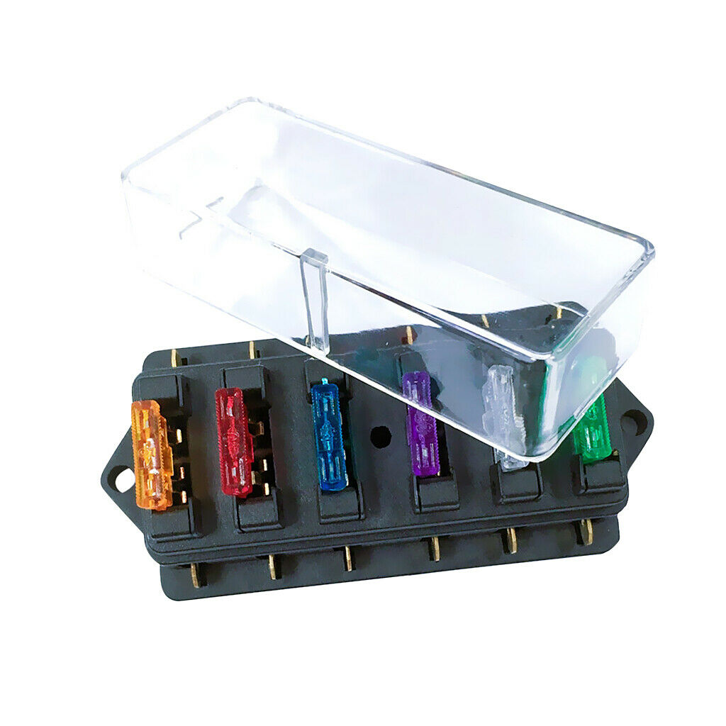 6 Way Circuit Fusebox Blade Fuse Terminal Holder Universal Car Vehicle